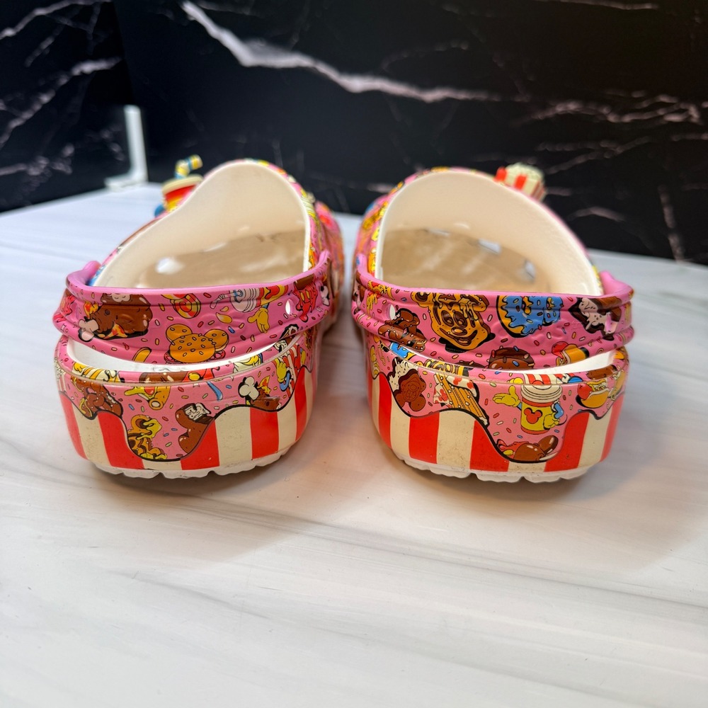 Disney Eats Crocs Pink Snack Print Clogs with Jibbitz Charms Mens 6 Womens 8 - Picture 2 of 10